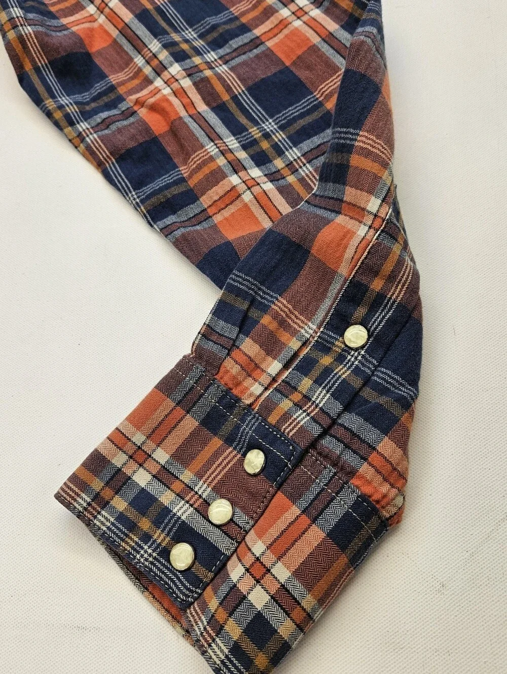 True Religion Long Sleeve Plaid Pearl Snap Western orange & navy blue plaid 3XL
